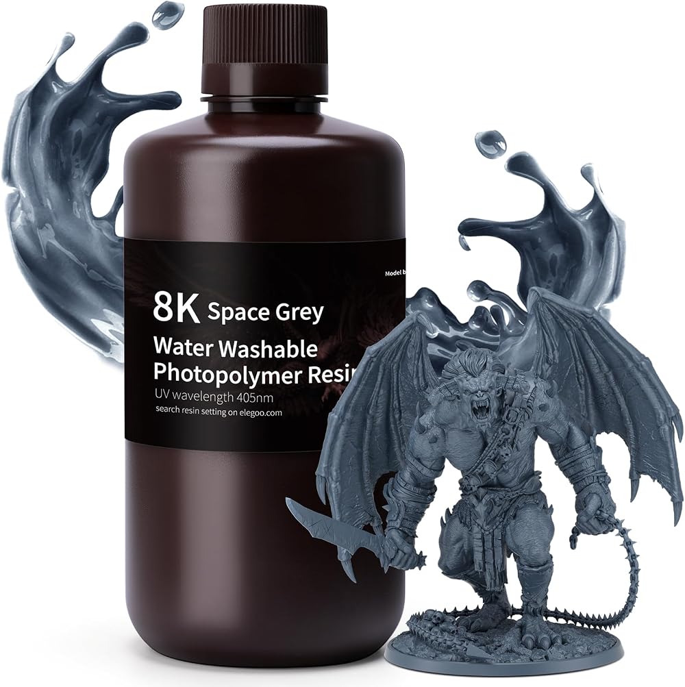 ELEGOO 8K Water Washable Resin 1000g Space Grey 405nm for Saturn 2