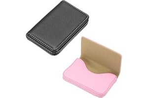 PATIKIL PU Leather Business Card Holder, 2Pcs Name Card Case with Magnetic Shut Wallet Pocket Carrier for ID Card Men Women, 