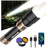 SKYFIRE Flashlight with Ignition Lens,Yellow/Blue Light,3000lm Flashlights High Lumens,Super Bright Rechargeable Zoomable,6Modes,Waterproof Tactical Flash Light for Camping,Outdoor and Home,Gift