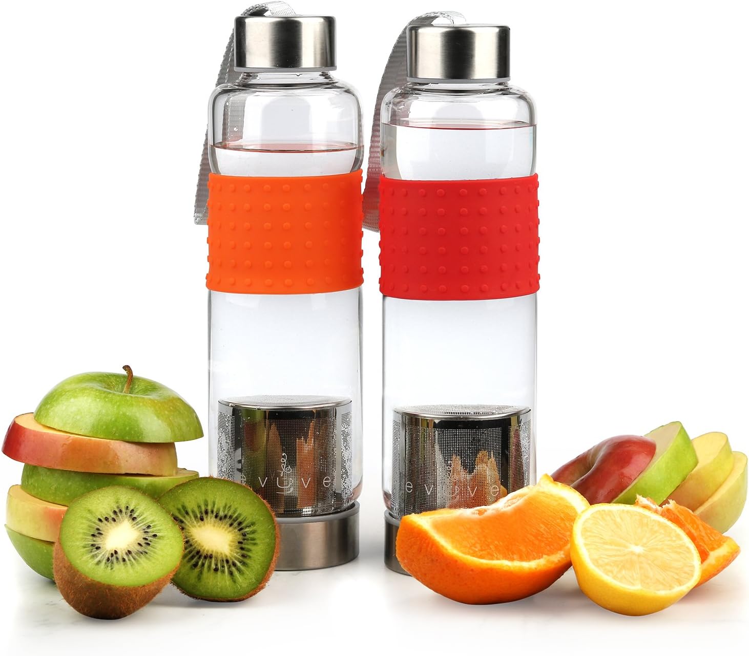 Revyve Infuser Glass Water Bottle 17 Ounce - Fruit and Tea Infusion - Cold Brew Coffee