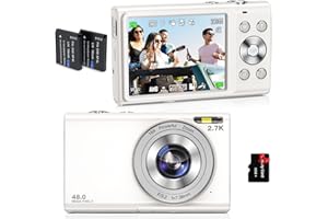 Jckduhan Digital Camera Auto Focus 2.7K Vlogging Camera HD 48MP 16X Digital Zoom Camera with 32G Memory Card 2 Batteries YouTube Portable Mini Compact Camera for Kids Teens Adult Beginner
