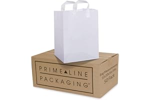 Prime Line Packaging White Plastic Bags, Shopping Gift Bags with Handles for Small Business, Grocery, Food Service, Take Out, Delivery, Retail Use, Bulk, 12x10x16, 50 Pack