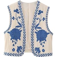Meihuida Women Embroidered Vest Top Y2k Vintage Open Front Floral