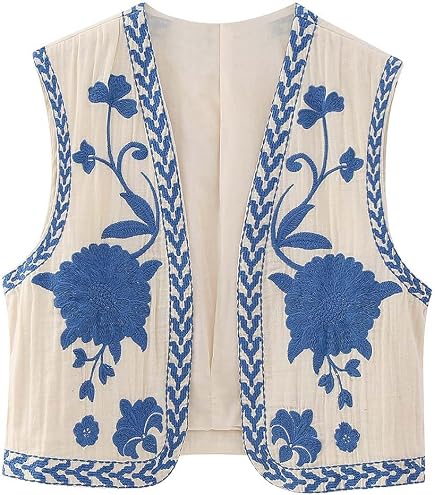NUFIWI Women Vintage Embroidered Floral Vest Y2k Sleeveless Open