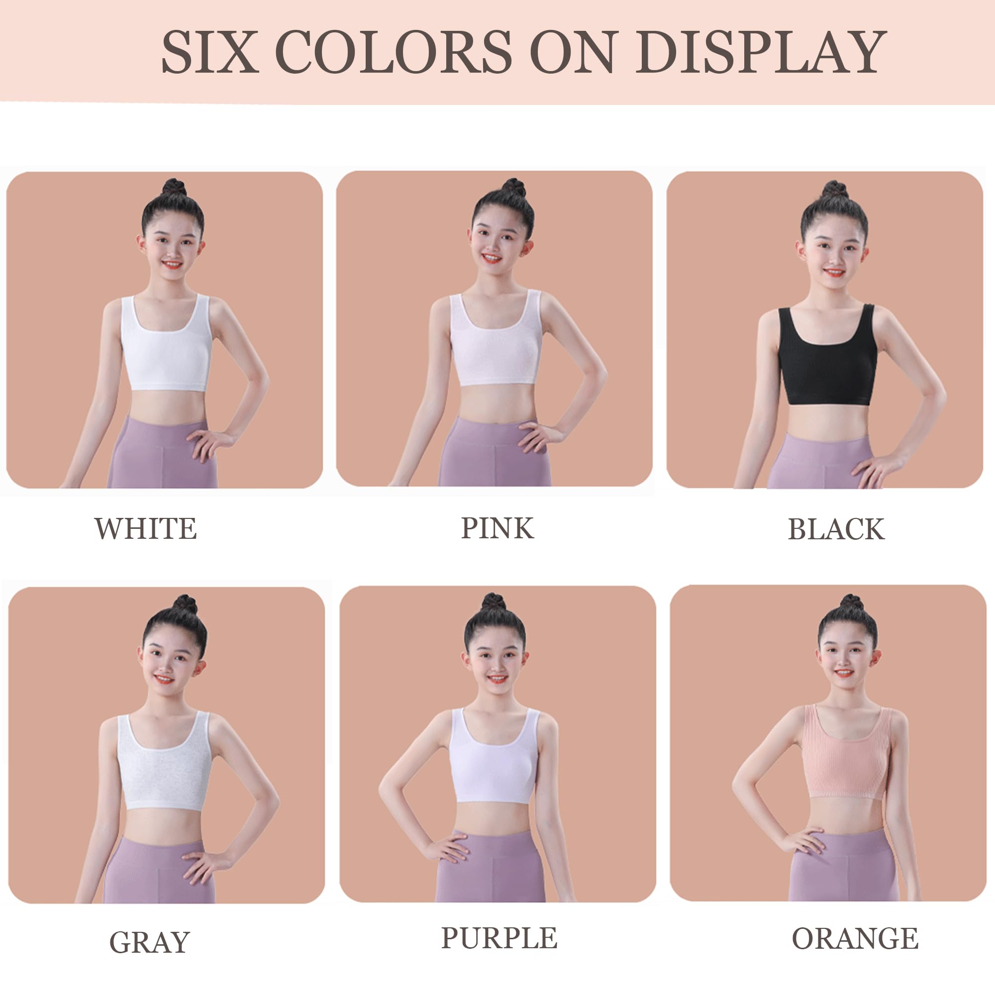 Girls Bra, 6PCS Girls Training Bra Cotton Bralette Seamless Cami Crop Bras