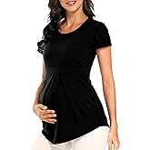 Glampunch Women's Maternity Tops Short & 3/4 Sleeve Round Neck Front Pleat Peplum Tunic Top Pregnancy Shirts