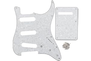 FLEOR SSS 11-Hole Electric Guitar Pickguard with Backplate and Pickguard Screws Set for ST Style Guitar Part,4Ply White Pearl