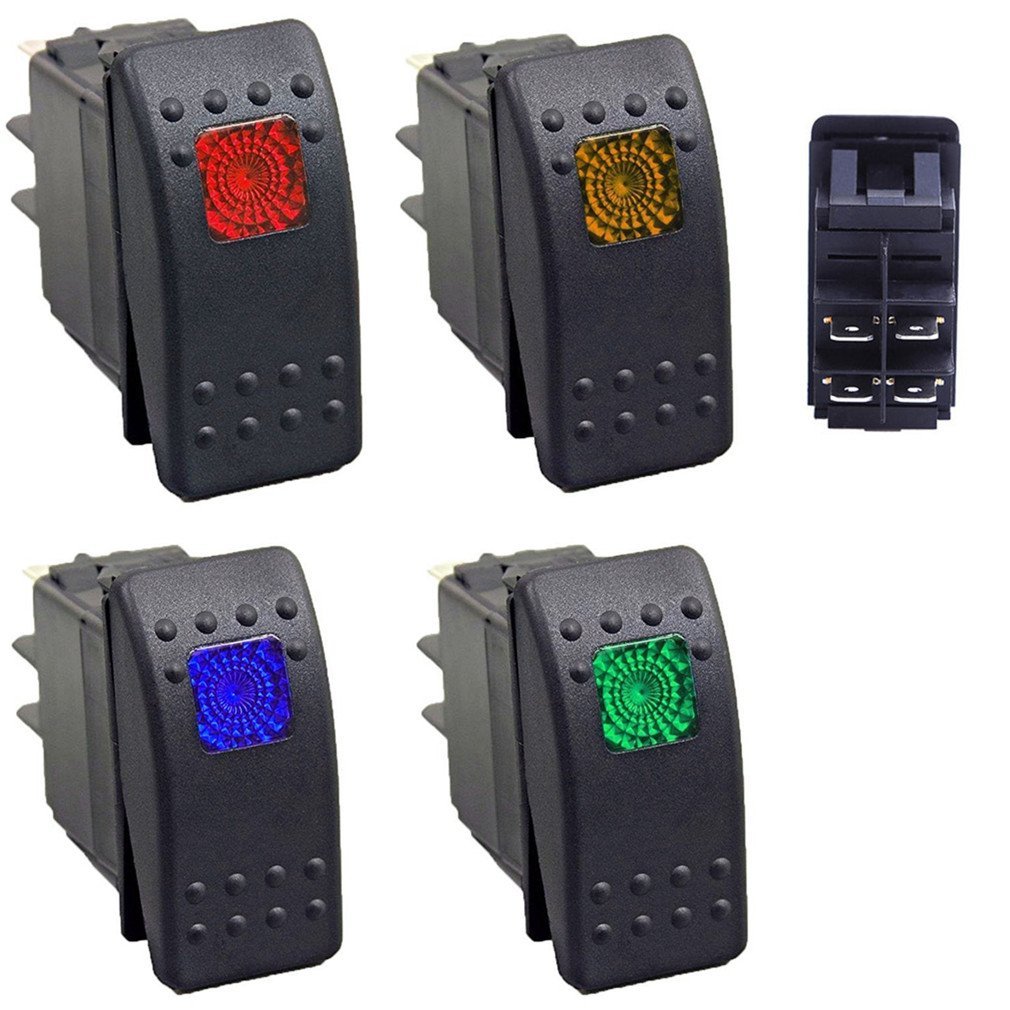 Qiorange 4Pcs Auto Rocker Switch, On/Off LED Toggle Switch Dash 4Pin For Car Marine Boat ATV RV LED Light Bar Off Road,Mix Color (Set A)