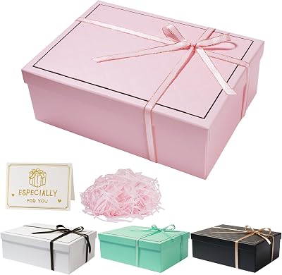 XWCHASA Pink Gift Boxes Textured Gift Box with Lids Ribbon Greeting Card
