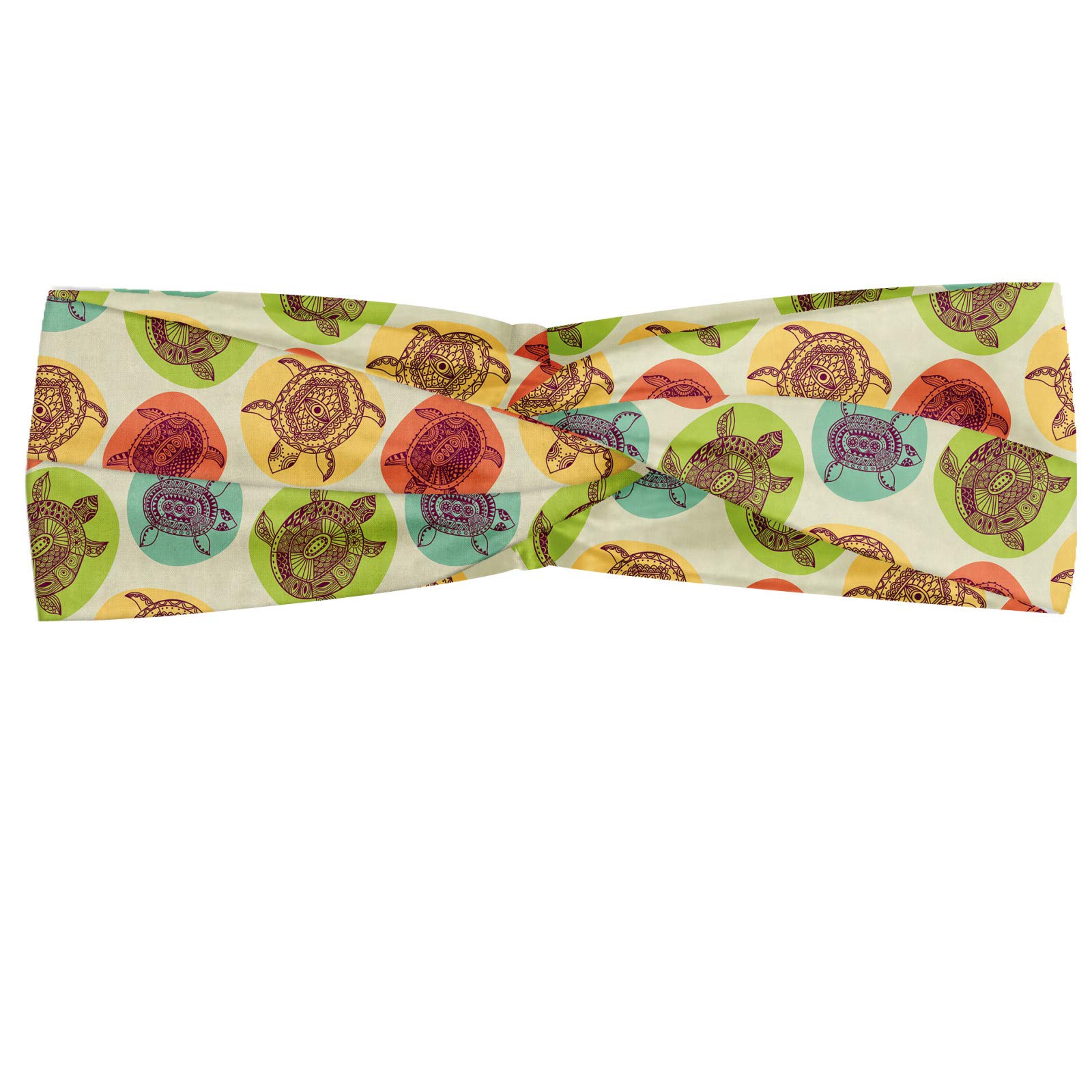 ABAKUHAUS Headband Turtle, Sea Animals Color Blots, Elastic and Soft Women's Bandana for Sports and Everyday Use, Green Beige