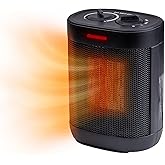 Comfort Zone Compact Electric Space Heater for Indoor Use – 1500W Fan-Forced PTC Ceramic Heater with Adjustable Thermostat, 3 Heat Settings, Tip-Over & Overheat Protection, ETL Listed – Black