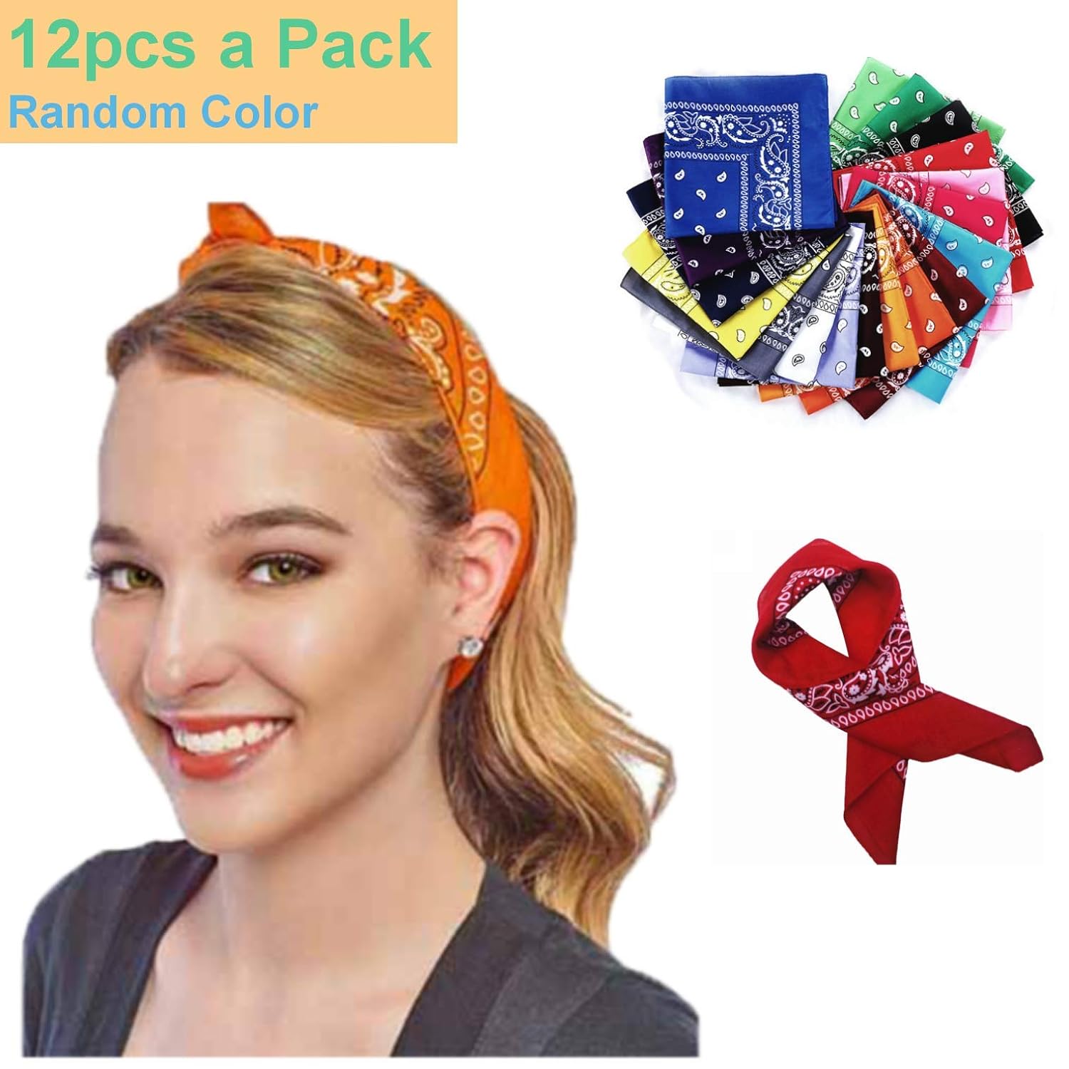 Bandana for Women & Men 12 Pack 100% Cotton Paisley Headbands Cowboy Bandana Balaclavas, Square Scarf Ideal For Hip-Hop Cycling Handkerchief DIY Face Scarf and Suitable for Dogs: Beauty