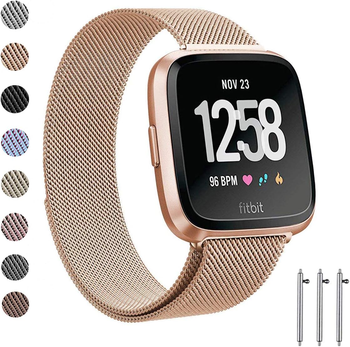 LNOOIU Metal Bands Compatible for Fitbit Versa/Versa Lite Edition/Versa 2, Small and Large Replacement Stainless Steel Metal Wristband Accessories Strap Women Men