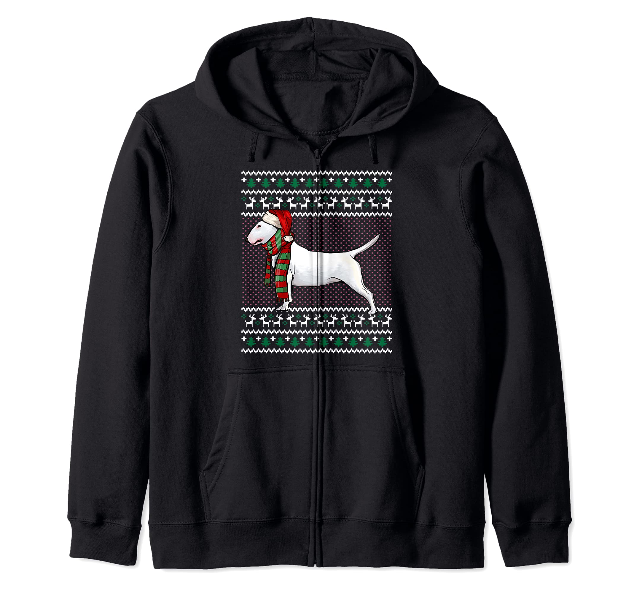 Xmas Bull Terrier Dog Santa Hat Ugly Christmas Zip Hoodie