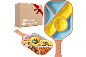 PAYARMA Paddle Snack Tray Pickleball Serving Tray- Ceramic Bat Shaped Snack Platter with 5 Compartments & Dip Bowl- Fun Gift for Women & Man, Parties, Father's Day & Pickleball Accessories