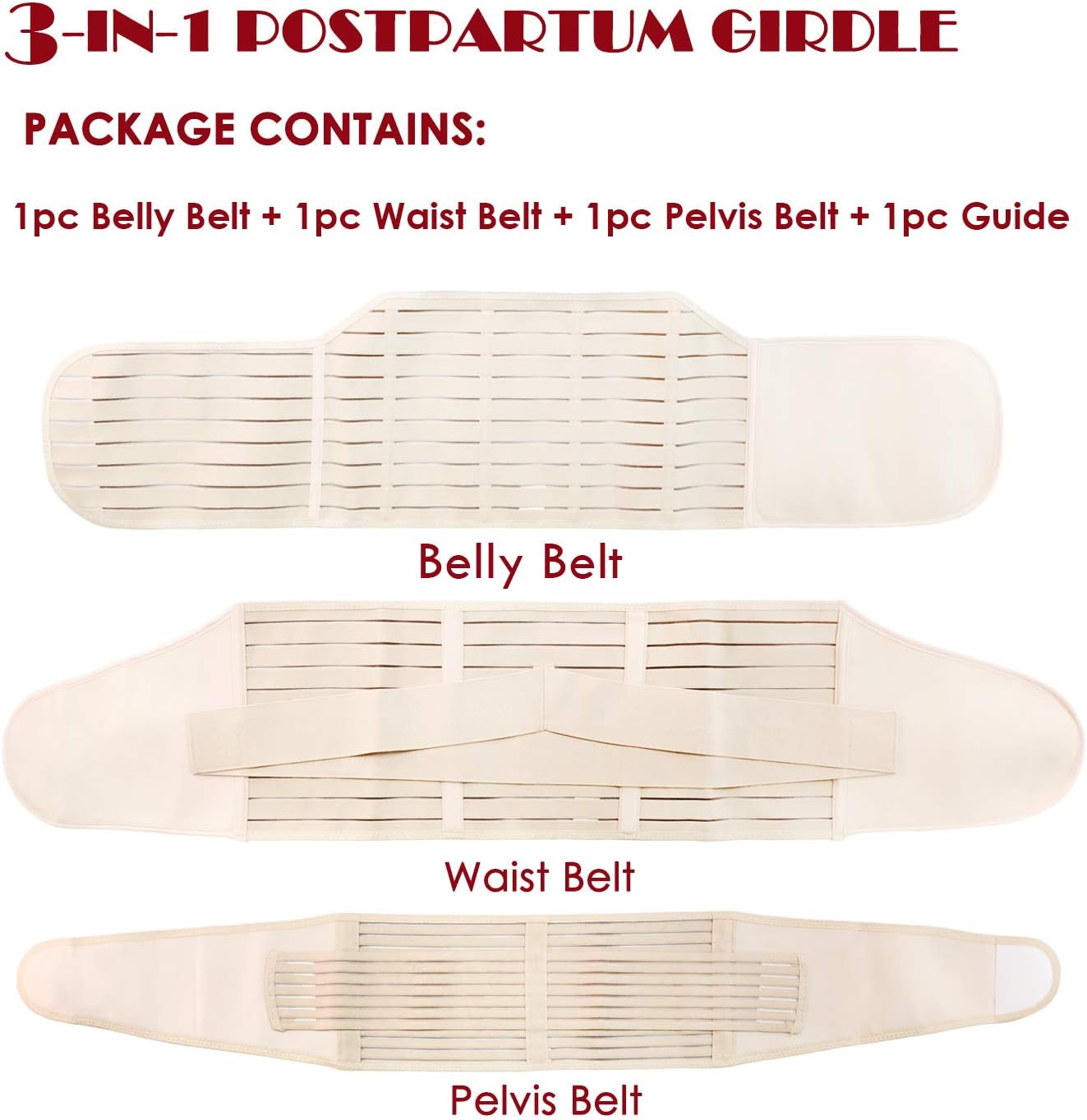 3 in 1 Postpartum Support - Recovery Belly/waist/pelvis Belt Shapewear Slimming Girdle, Beige, One Size: Health & Personal Care