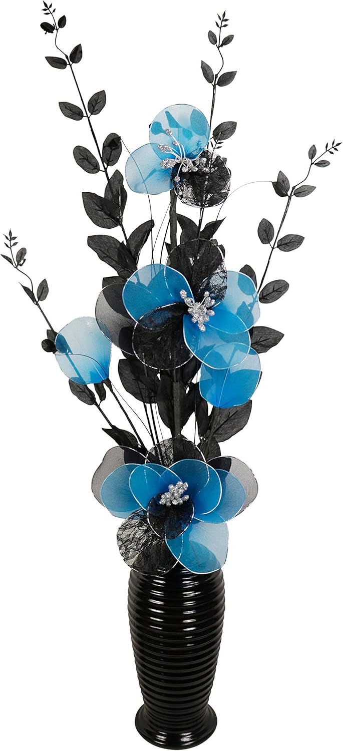 Flourish PT30 Teal Artificial Flower in Vase, 80cm, Polyester, Blue