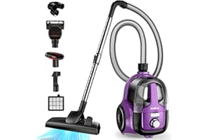 Zefiro Canister Vacuum Cleaner, Bagless Canister Vacuum for Home, Powerful Suction, Auto Cord Rewind, HEPA Filter, Corded Vacuum for Hard Floors, Carpet, Pet Hair, Apartment/Rental Friendly
