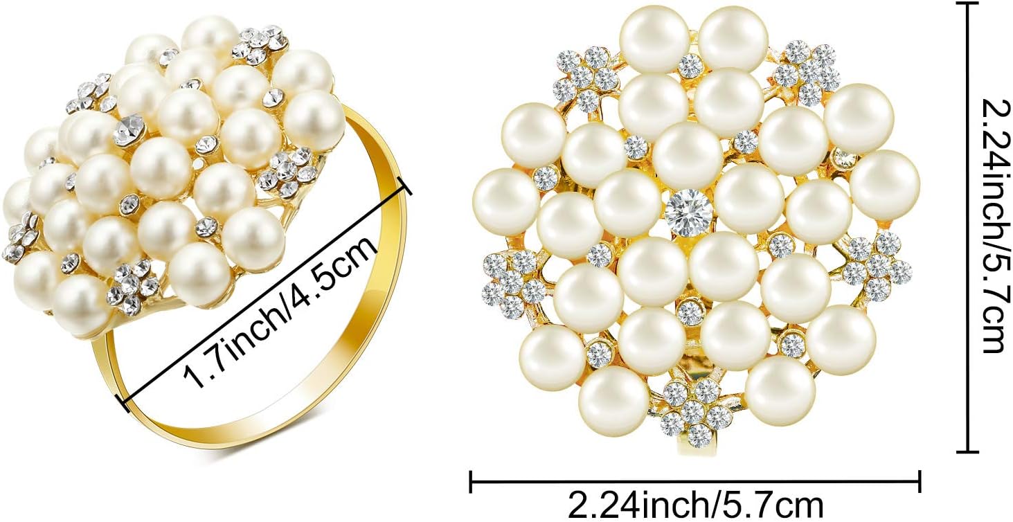 Pearls Napkin Rings Set of 12 Pearls Round Flower Napkin Buckles Rhinestone Napkin Holders for Wedding Banquet Home Party Kitchen Decorations Dining Table Linen Accessories (Gold): Home & Kitchen