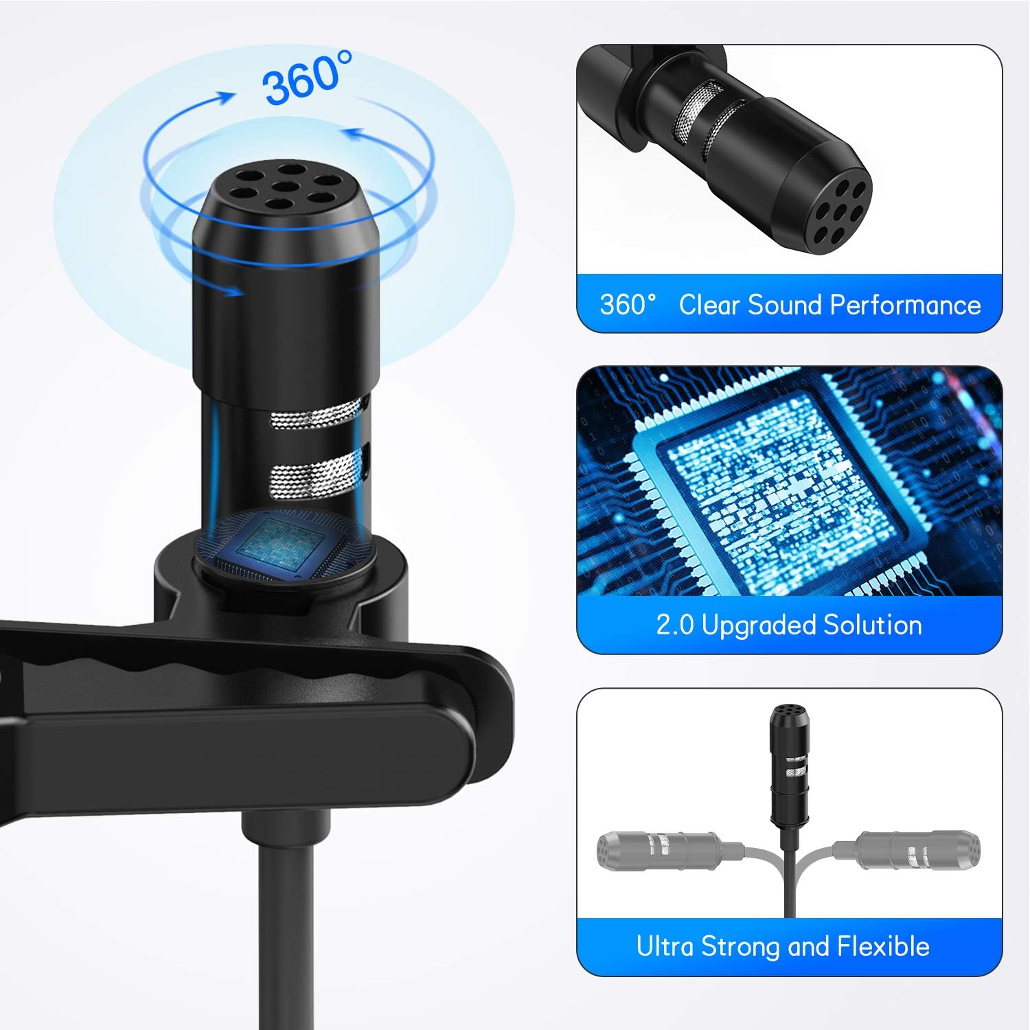 AZ ALLZO Lavalier Lapel Microphone, Omnidirectional Condenser Microphone for iPhone, Android Smartphone, Easy Clip-on, Professional Mini Gaming Mic, Perfect for Interview, YouTube, Podcast, Recording: Home Audio & Theater