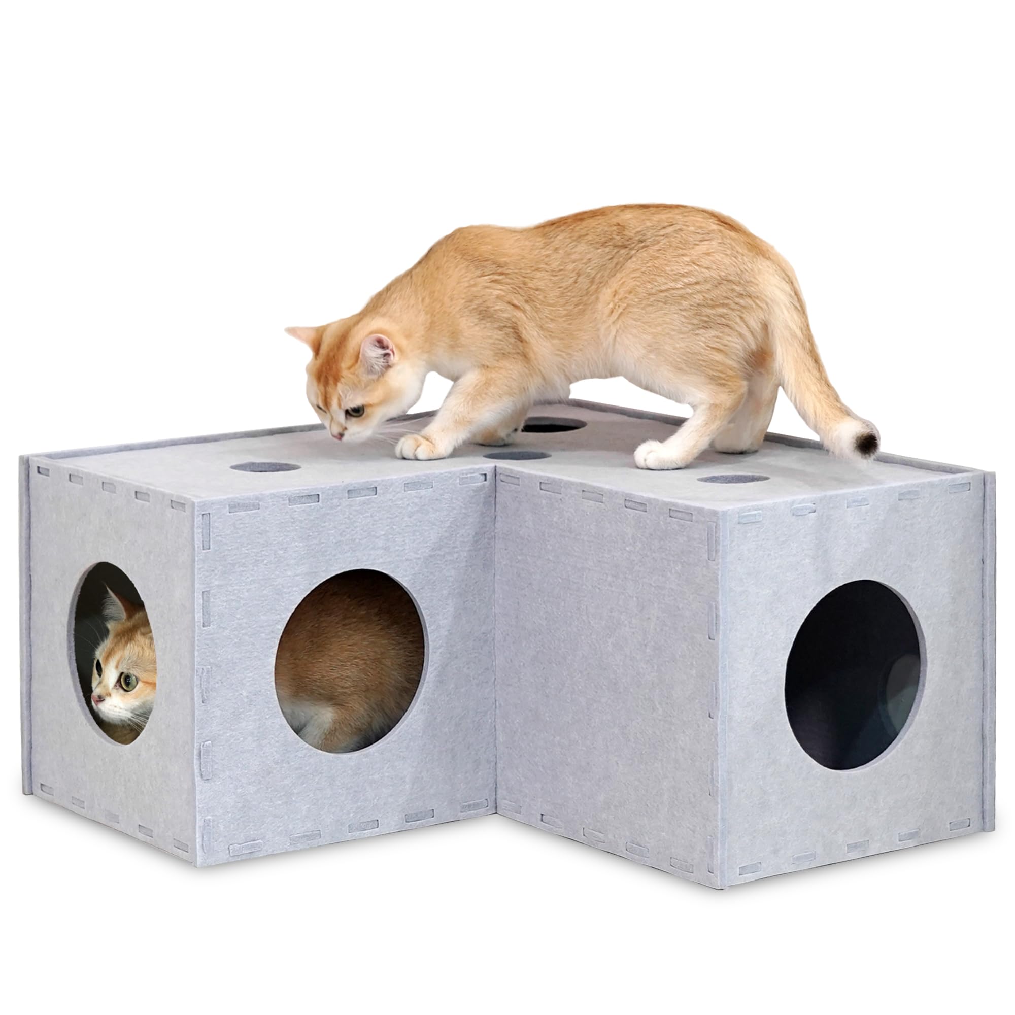 PETKARAY Cat Tunnel, Original Cat Hideaway Cave for Indoor Cats, Large Kitten Play Tubes and Tunnels, Soft Felt Toy with Interactive Peek Hole