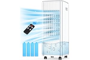 Evaporative Air Cooler, BALKO 3-IN-1 Windowless Swamp Cooler w/ 0.8 Gal Detachable Water Tank, 7H Timer & Remote, 4 Ice Pack, 70° Oscillation, Ductless Air Conditioner Portable for Room Indoor Office