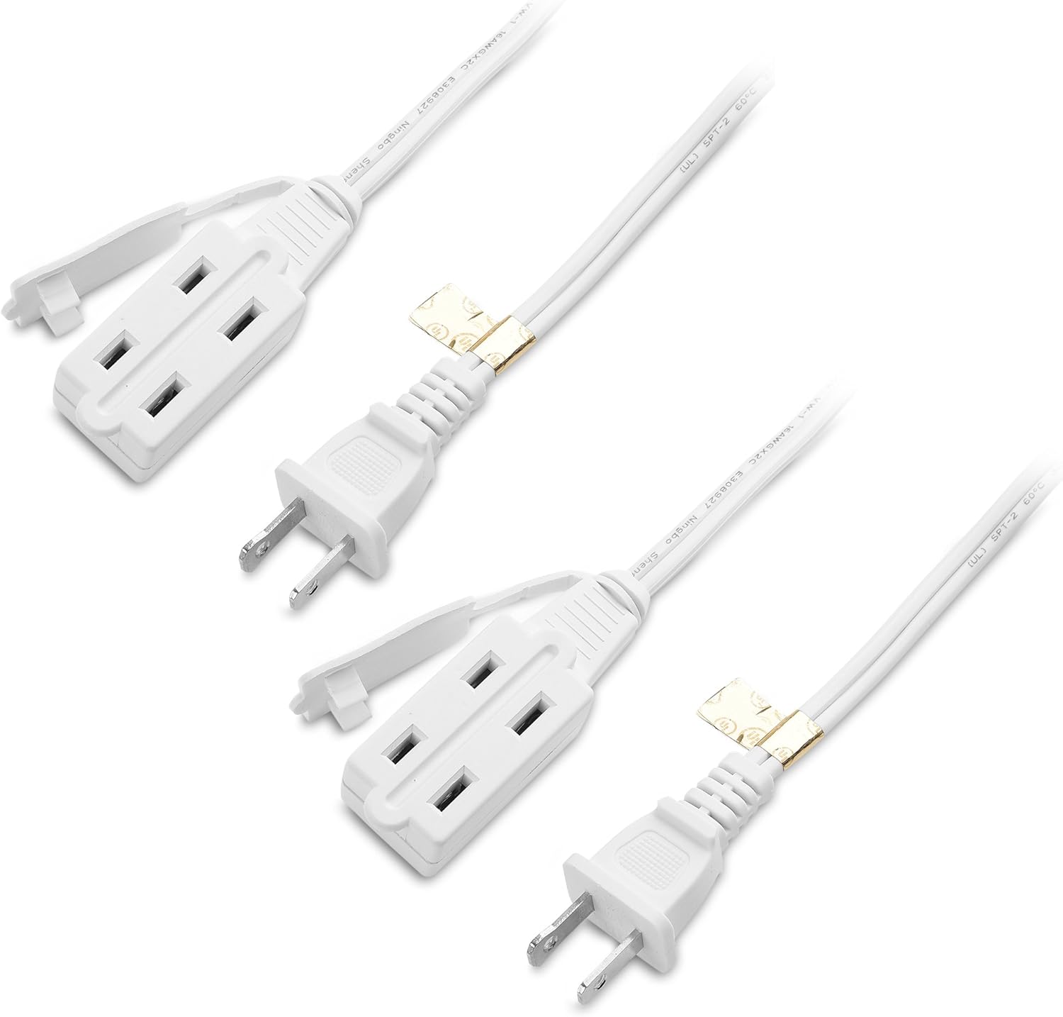 Cable Matters 2-Pack 16 AWG 2 Prong Extension Cord (3 Outlet Extension Cord) with Tamper Guard White in 6 Feet: Home Improvement
