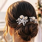 Heread Starfish Bride Wedding Hair Pins Silver Seashell Mermaid Bridal Hair Piece Pearl Beach Hair Accessories for Women and Girls （Pack of 2)