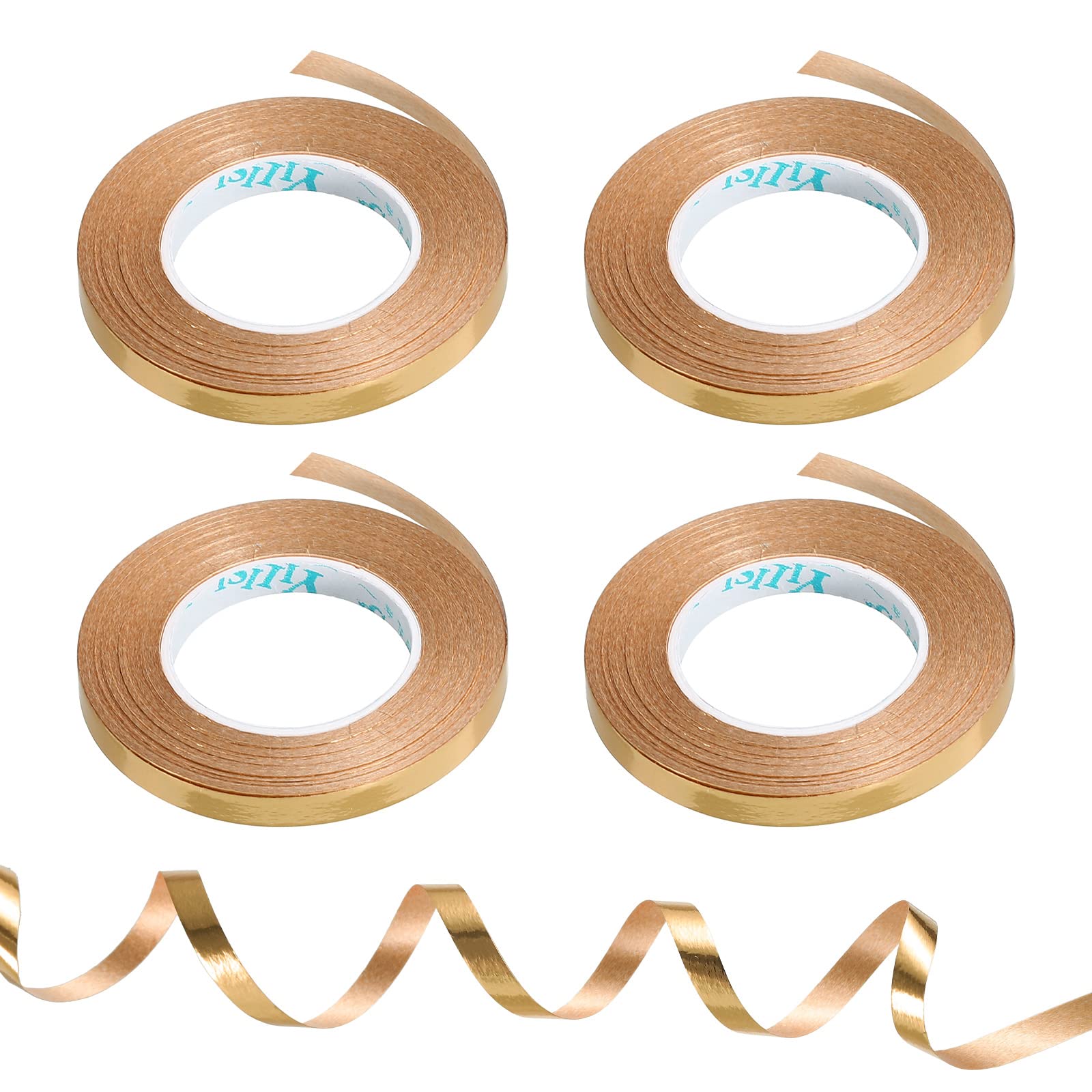 PATIKIL 4pcs Curling Ribbon Crimped Balloon String Shiny Metallic 5mm 10m Iridescent for Party Decoration Gift Wrapping Crafts Champagne Gold — image 1