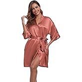 Women's Short Satin Robes Silky Bathrobe Bridesmaid Sleepwear for Wedding Party Getting Ready Solid Color