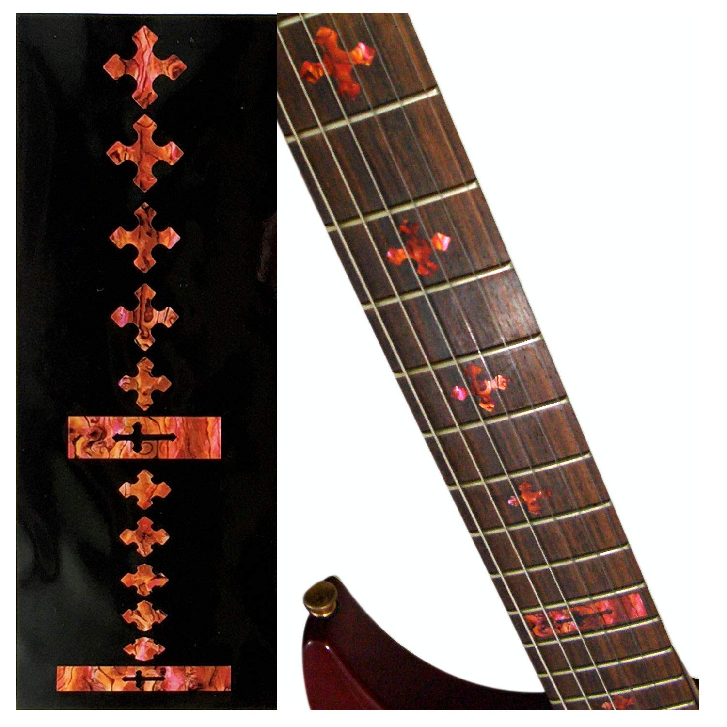Inlay Sticker Fret Markers for Guitars & Bass - Cross - Abalone Red