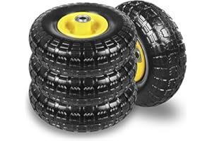 JACK BOSS 10 Inch Soild Rubber Dolly Tire Wheels, 4.10/3.50-4" Tire and Wheel Flat Free for Garden Carts, 5/8" Bearings,2.1"Offset Hub for Hand Truck, Gorilla Cart, Wheelbarrow Metal (4 Packs)