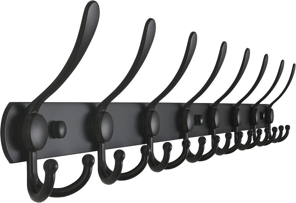Dseap Coat Rack Wall Mount 74cm 8 Triple Hooks Stainless Steel Black
