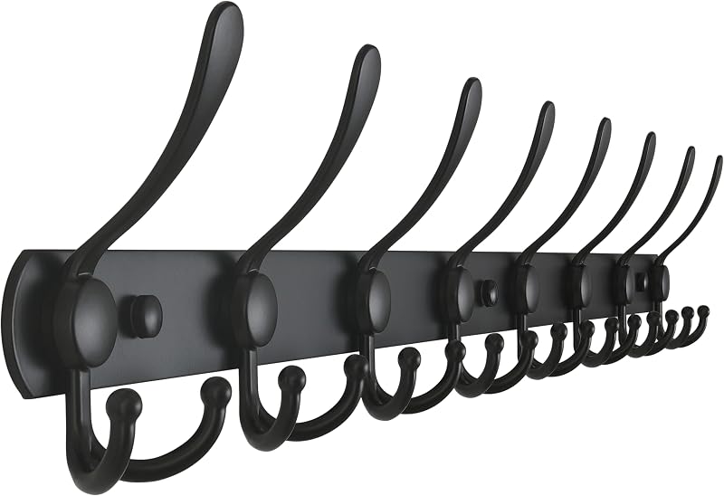 Dseap Coat Rack Wall Mount 74cm 8 Triple Hooks Stainless Steel Black
