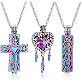 shajwo 3 Pack Cremation Urn Necklace for Ashes for Women Men Heart Lotus Cross Cylinder Cremation Jewelry for Ashes Loved One Memorial Keepsake Pendant