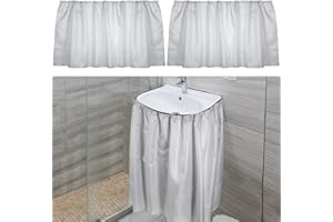 2 Pack Fabric Sink Skirt Diamond Bathroom Stitch Under Sink Skirt with Self Stick Adhesive Waterproof Fabric Under Sink Curta