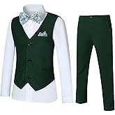 DISAUR Boy Suits 5 Pcs Slim Fit Suit Including Vest Pants Dress Shirt Bow Tie and kerchief for Formal Occasions 6-10 Years