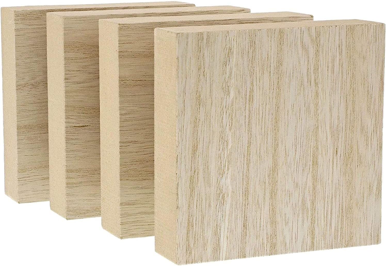 Unfinished Wood Squares for Crafts, 1 Inch Thick (4 x 4 in, 4 Pack)