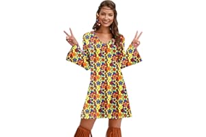 For G and PL Women's Halloween Floral 1960's 1970's Hippie Costume Dress