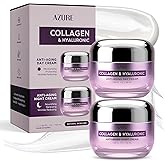 Azure Cosmetics Collagen & Hyaluronic Acid Face Moisturizer - Dermatologist Tested, Anti-Aging Cream for Fine Lines & Wrinkles - Ultra Hydrating Face Cream - Korean Skin Care - Day & Night Duo Set