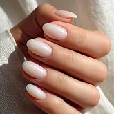 modelones Short Press on Nails, Milky White Oval Fake Nails Kit | Reusable Nail Kit, Salon Quality Nails, Natural Comfortable Fit, Nails Press Ons 32Pcs 16 Sizes, Fall Women Girl Gift