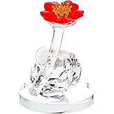 Qianwei Sunflowers Crystal Flowers with Stems - Red Sunflower Gifts Bouquet Collectible Figurines Crystal Office Home Decor Paperweight - Glass Sun Flower for Women Mom Bestfriend Wedding Anniversary