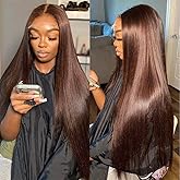 Hermosa 13x4 Chocolate Brown Lace Front Wigs Human Hair 180 Density Straight Lace Frontal Human Hair Wig Pre Plucked Hairline 4# Brown Wig 26 Inch