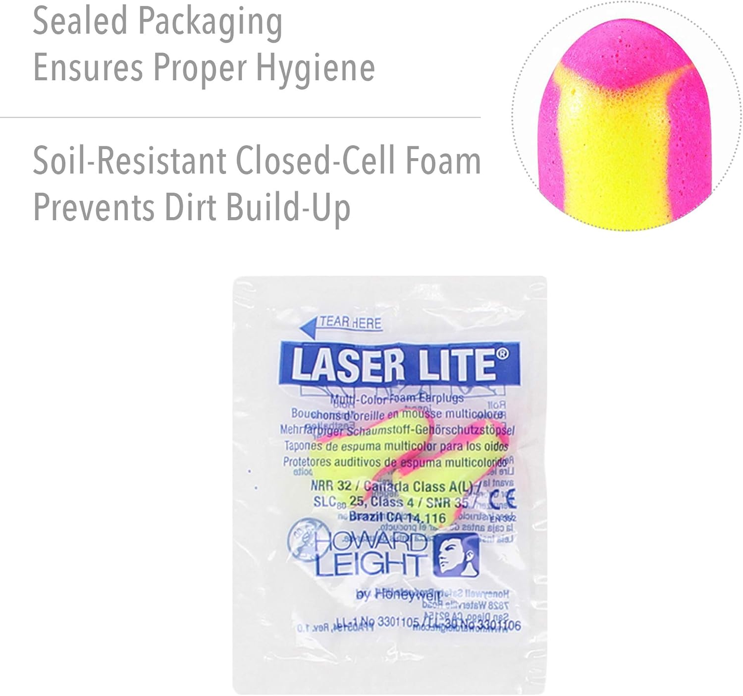 Howard Leight by Honeywell Laser Lite High Visibility Disposable Foam Earplugs, Pink/Yellow, 200-Pairs (LL-1) - 3301105 - Laser Printer Toner Cartridges - 