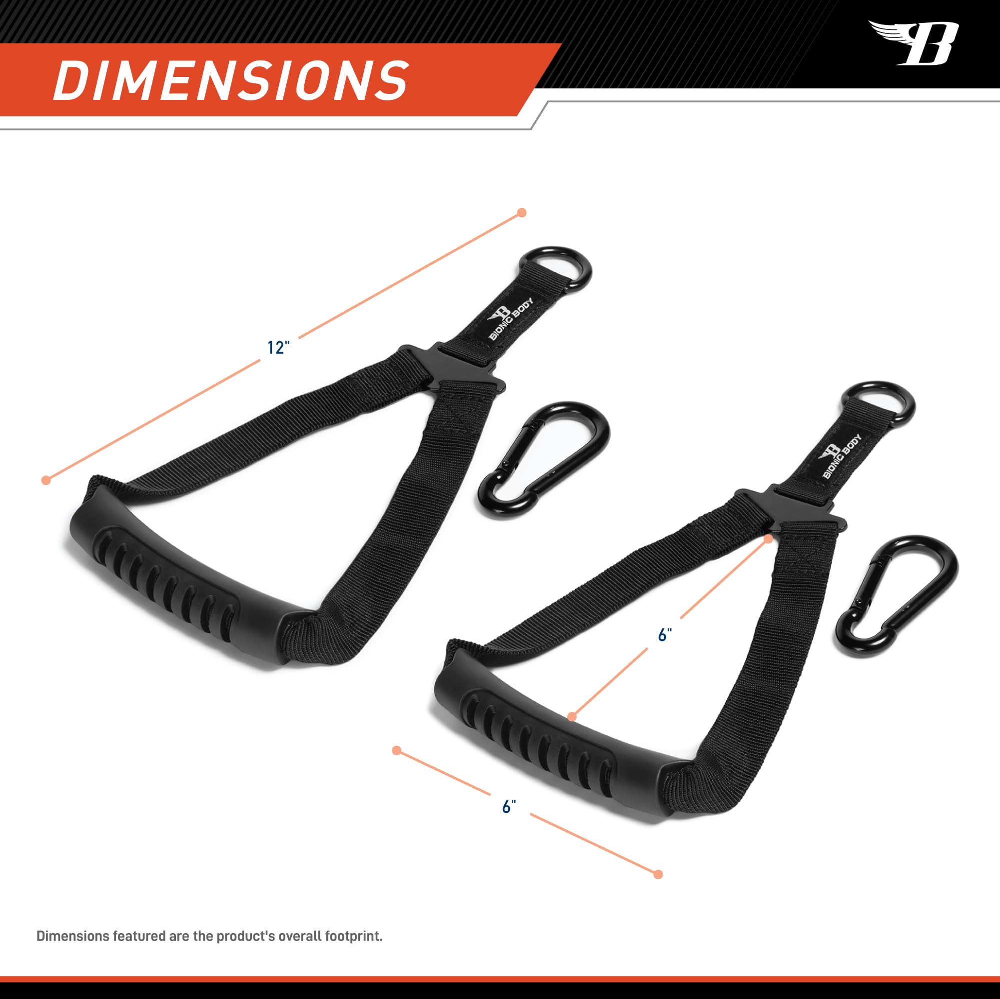BIONIC BODY Set of 2 Single-Grip Handles with Carabiner Clips for Resistance Tube Exercise Strength Training and Cardio Workout BBSH-001