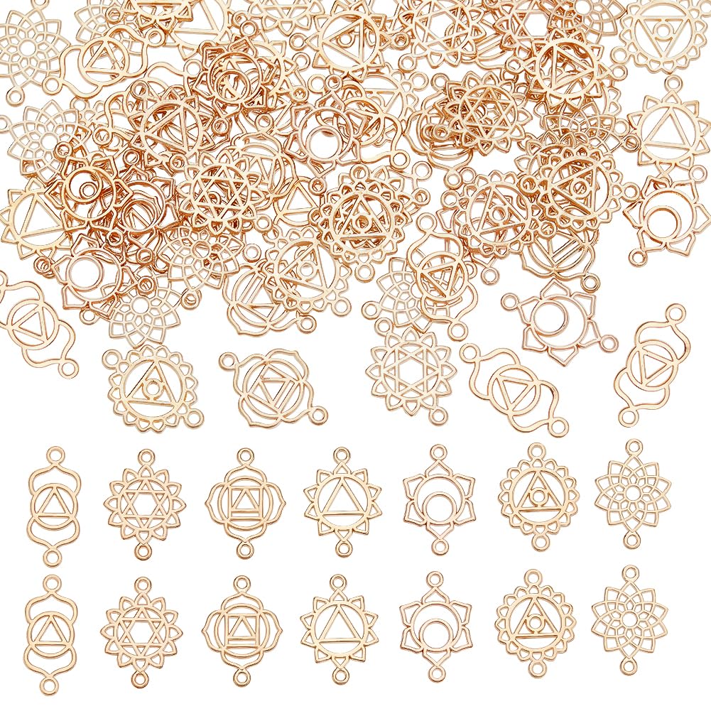 GOMAKERER 70 Pcs 7 Styles Hollow Alloy Connector Charms, Light Gold Baroque Style Filigree Links Sunflower Chinese Knot Lotus Connector Pendants with 2 Holes for Jewelry Making