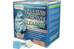 Hinio Washing Machine Cleaner Tablets 12-Pack - Deep Cleaning Washer Tablets for Front load, Top Loader & HE - Cleans Drum, Tub seal & other parts Descaler & septic safe - 6 Months Supply