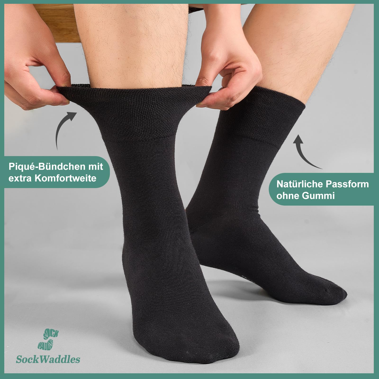SockWaddles 6 Paar Diabetikersocken ohne Gummibund & ohne Naht 97% Baumwolle, Diabetiker Socken mit Komfortbund Hautfreundlich & Atmungsaktiv baumwollsocken für Damen Herren Schwarz 43-46 6