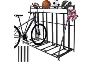 SANHESHUN 4 Bike Stand Rack with Storage – Bike Rack Floor Stand- Garage Organizer - 2024 Upgrade Tube Diameter 19mm with 8 Sponge Columns - Indoor Bike Storage for Parking Road, Mountain, Hybrid or Kids Bikes