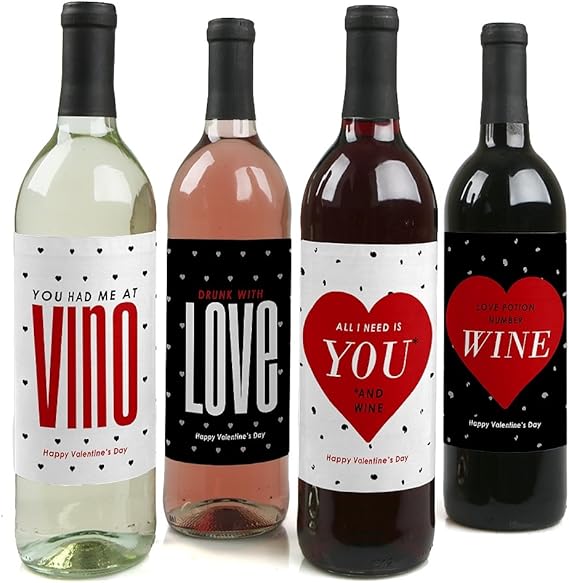 Valentine's Day - Wine Bottle Labels - Set of 4: Amazon.co.uk: Kitchen & Home